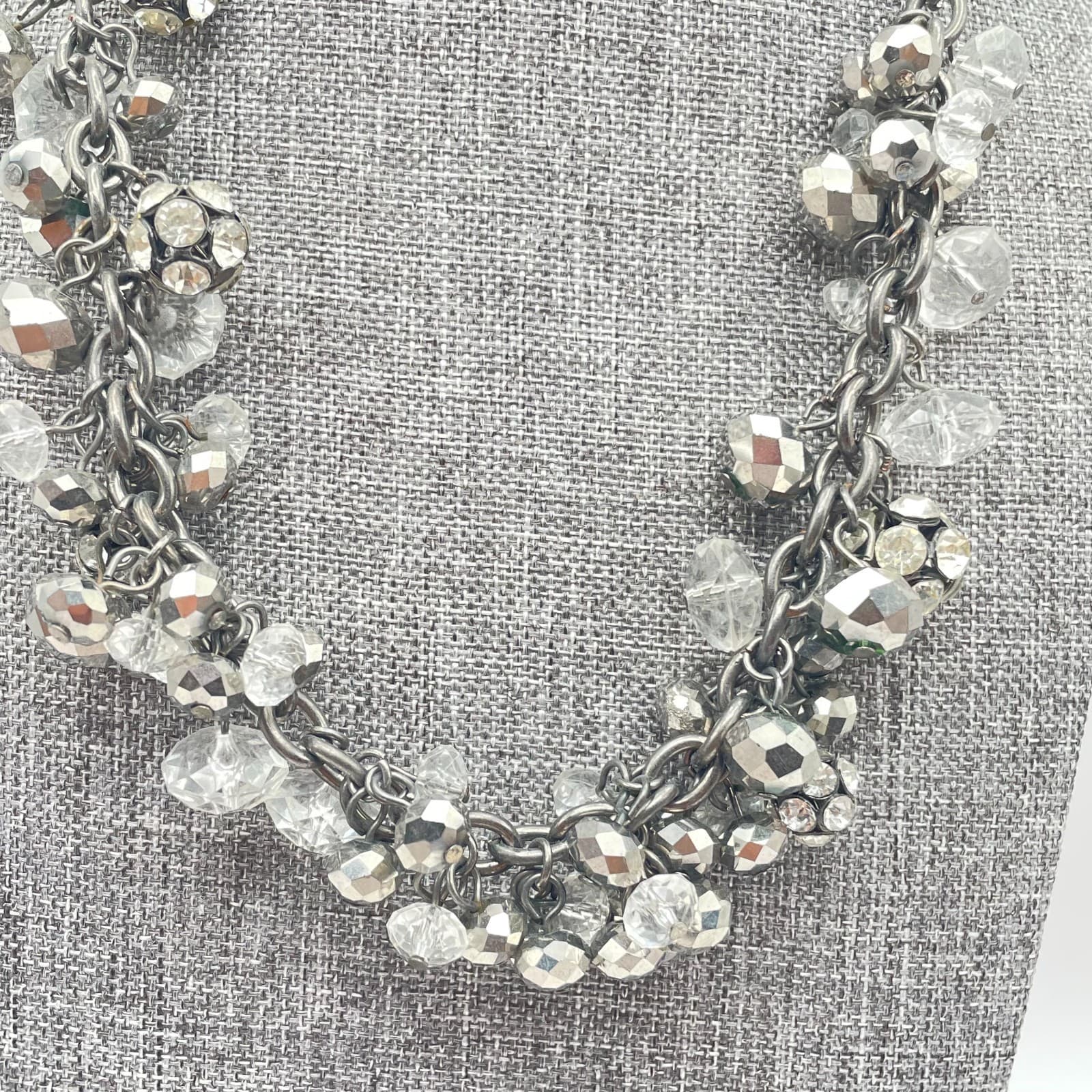 Vera Wang Gunmetal Crystal Charm Necklace Chunky Chain Cluster Statement - Thumbnail 6