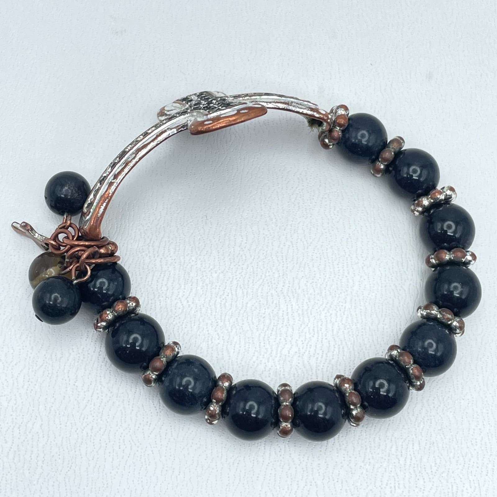 Vintage Y2K Rhinestone Cross Bracelet Black Bead Gothic Christian Religious - Thumbnail 5