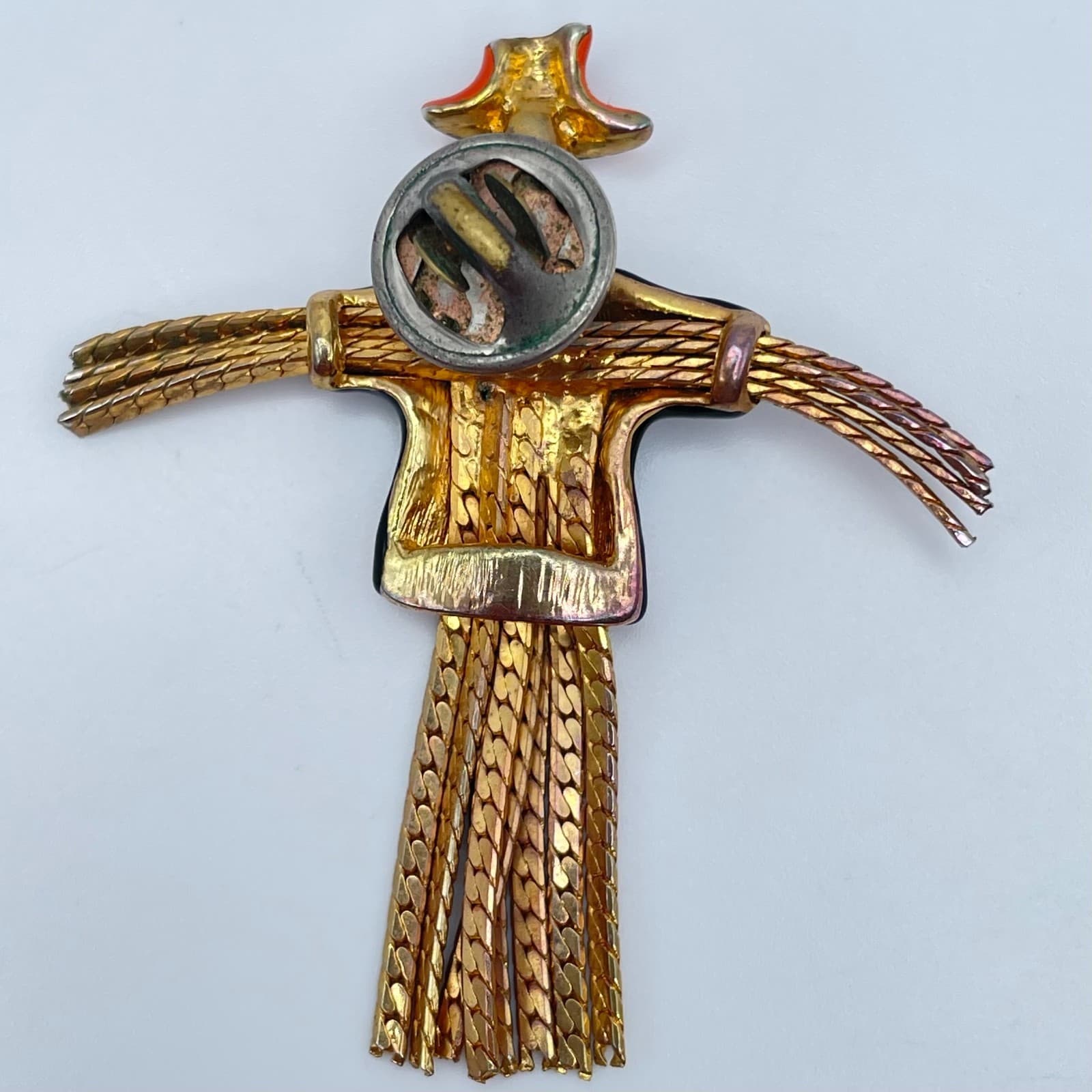 Vintage Y2K Scarecrow Gold Tone Enamel Rhinestone Fall Harvest Lapel Pin Jewelry - Thumbnail 6
