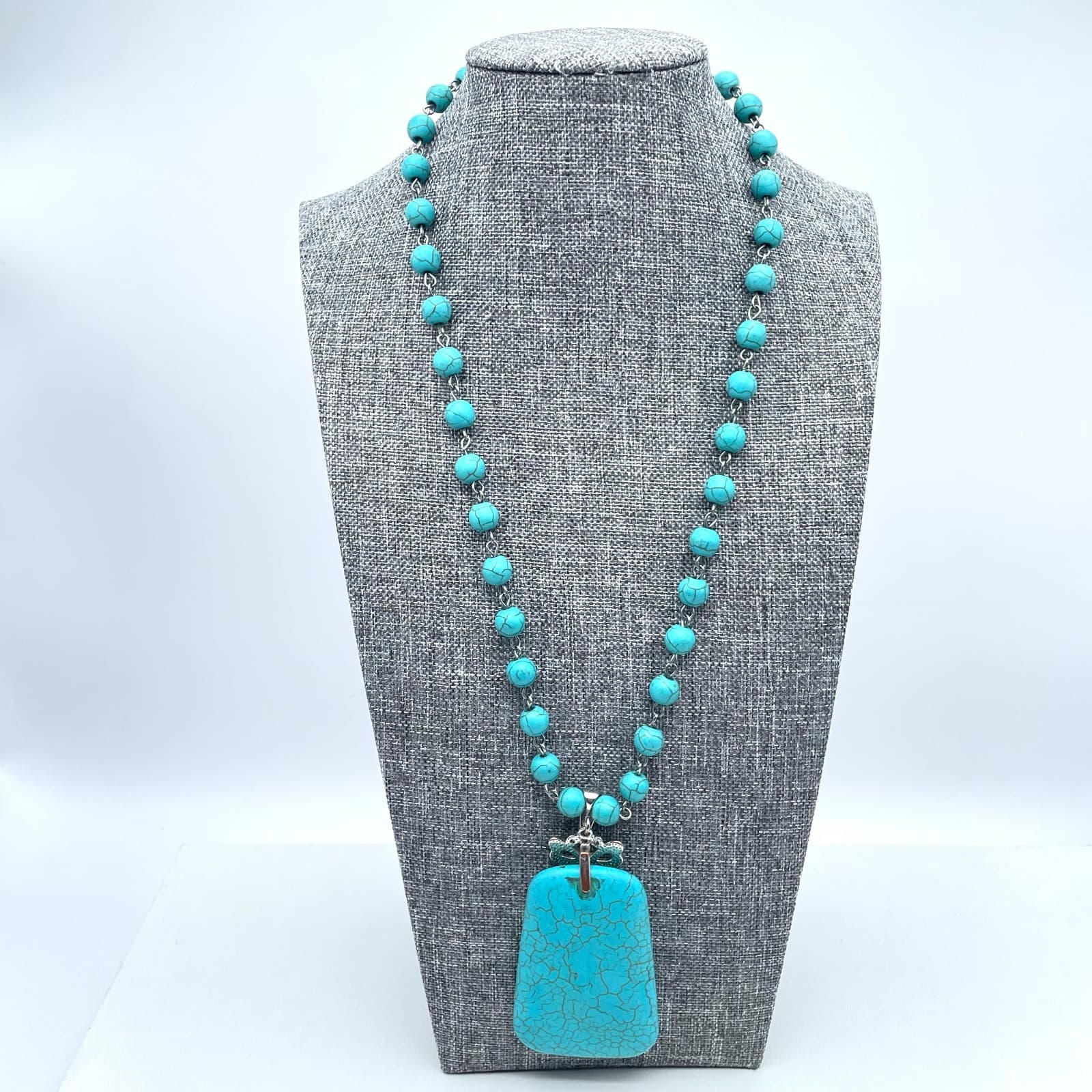 Vintage 90s Y2K Turquoise Beaded Necklace Butterfly Pendant Southwestern Boho - Thumbnail 2