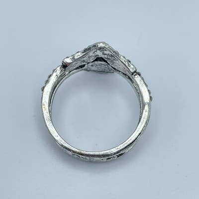 Southwestern Silver-Tone Coral Beads Pave Rhinestone Stacked-Look Layered Ring - Thumbnail 4