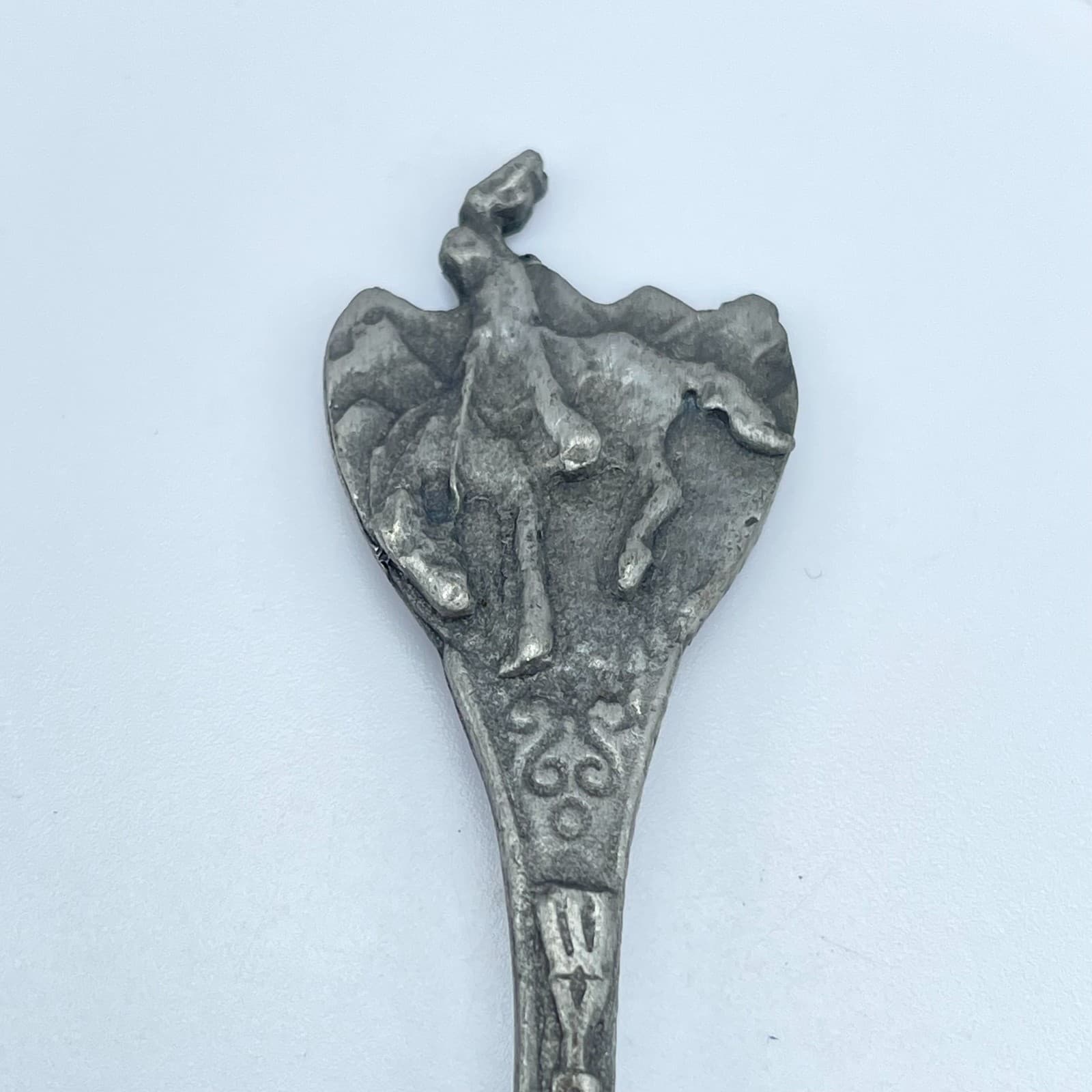 Vintage 90s Wyoming Studio Artworks Pewter Souvenir Spoon Bucking Horse Rider - Thumbnail 3
