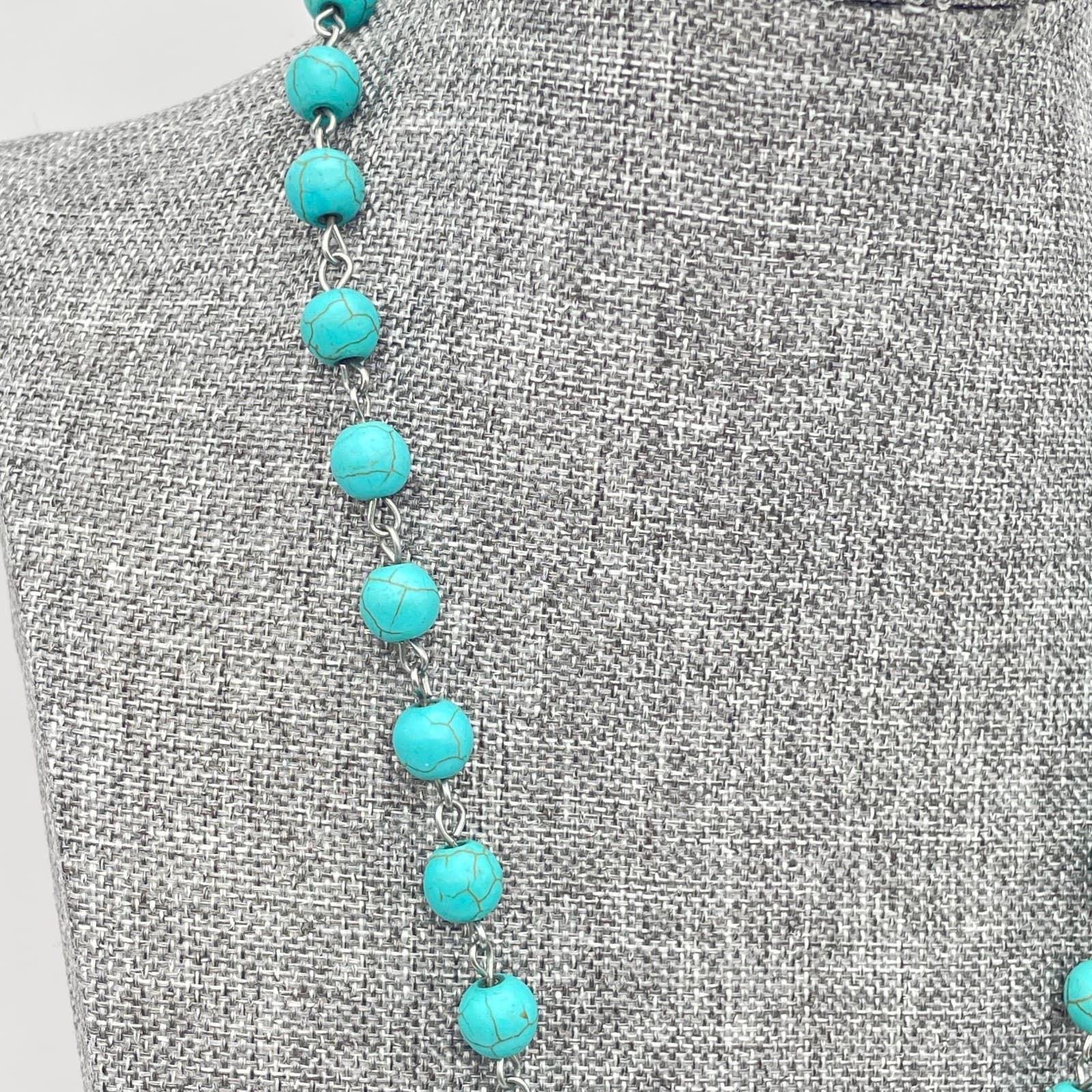 Vintage 90s Y2K Turquoise Beaded Necklace Butterfly Pendant Southwestern Boho - Thumbnail 6