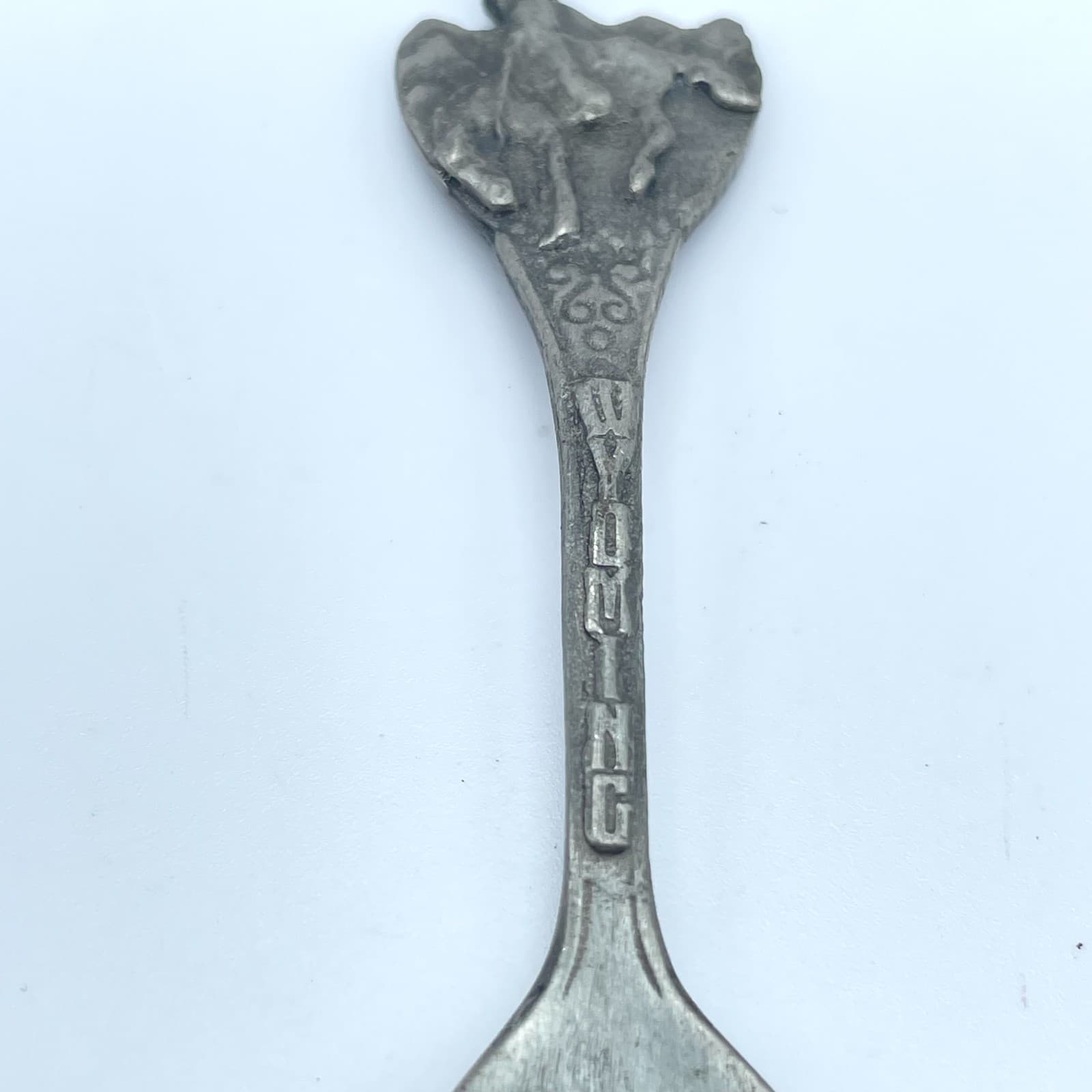 Vintage 90s Wyoming Studio Artworks Pewter Souvenir Spoon Bucking Horse Rider - Thumbnail 2