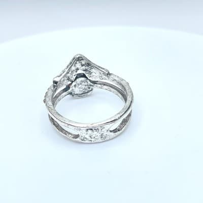 Southwestern Silver-Tone Coral Beads Pave Rhinestone Stacked-Look Layered Ring - Thumbnail 3