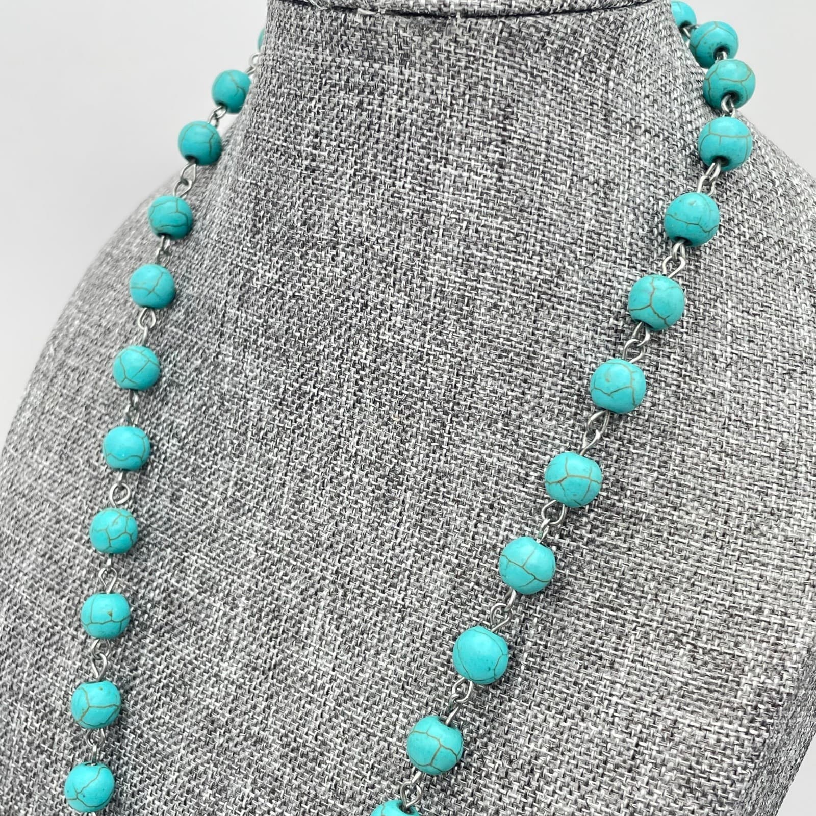 Vintage 90s Y2K Turquoise Beaded Necklace Butterfly Pendant Southwestern Boho - Thumbnail 9