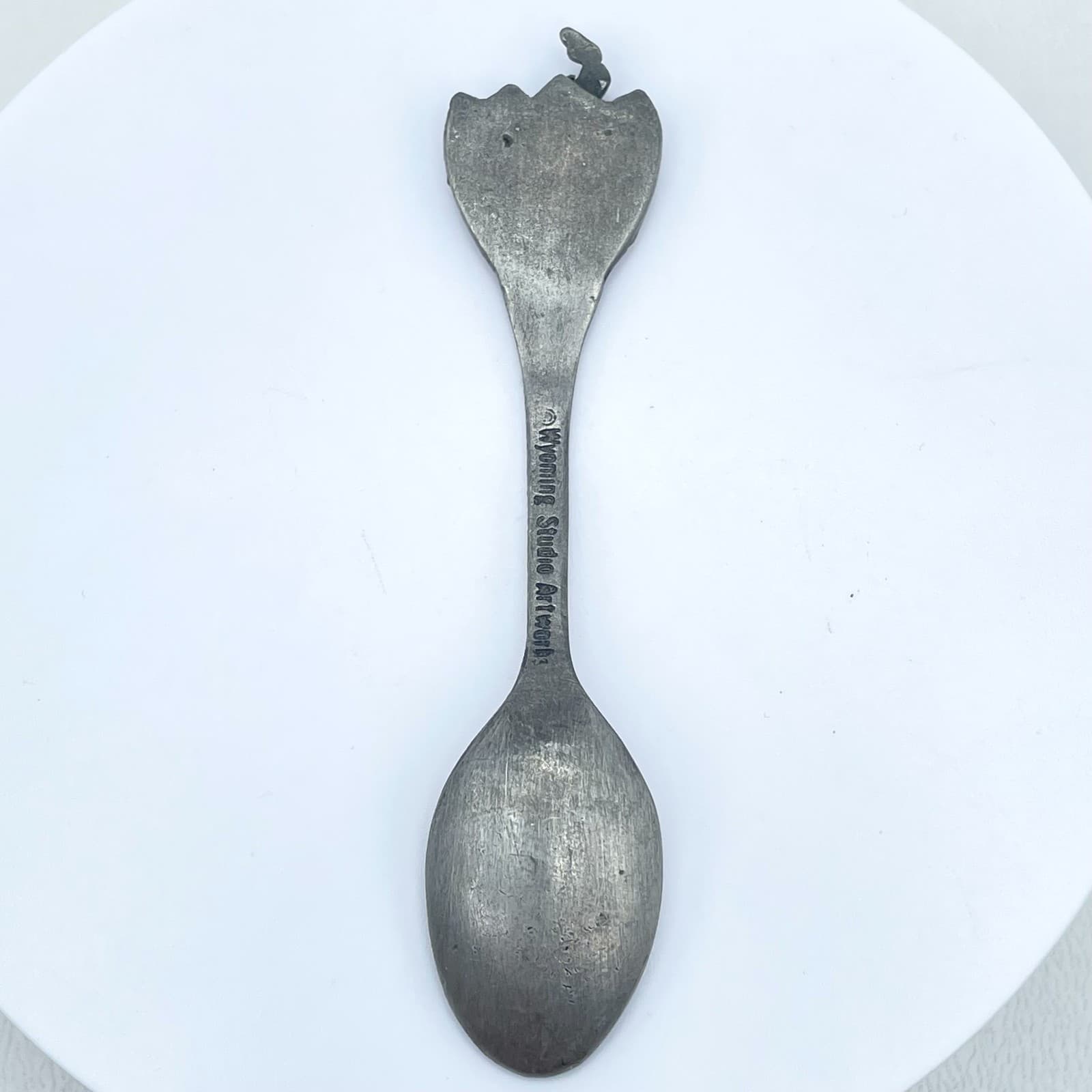 Vintage 90s Wyoming Studio Artworks Pewter Souvenir Spoon Bucking Horse Rider - Thumbnail 5