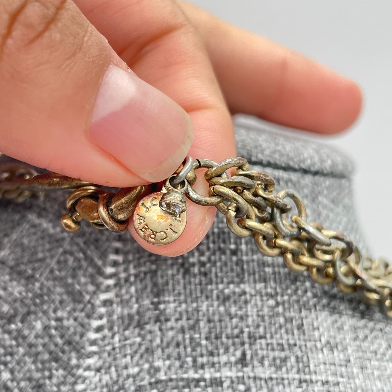 Vintage J. Crew Gold-Tone Seafoam Green Bead Triple Stranded Long Necklace Opera - Thumbnail 7