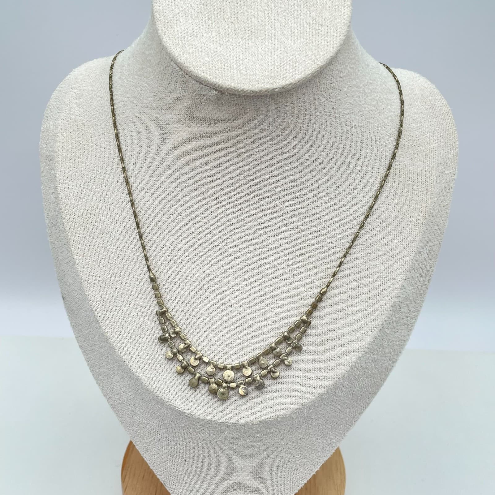 VTG Gold-Tone Braided Chain Prong Rhinestone Double Swag Layered Bib Necklace - Thumbnail 3