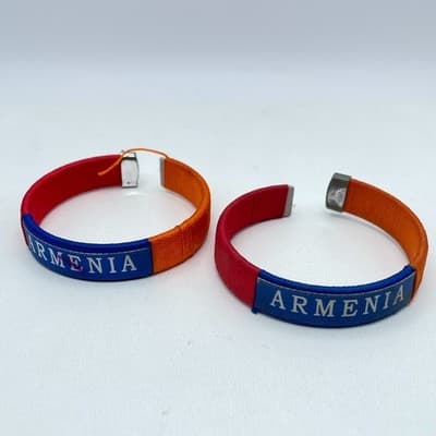 Lot Of 2 Armenia-Themed Patriotic Red Blue Orange Thread C-Souvenir Bracelets - Thumbnail 2
