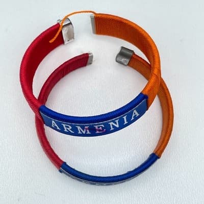 Lot Of 2 Armenia-Themed Patriotic Red Blue Orange Thread C-Souvenir Bracelets - Thumbnail 3