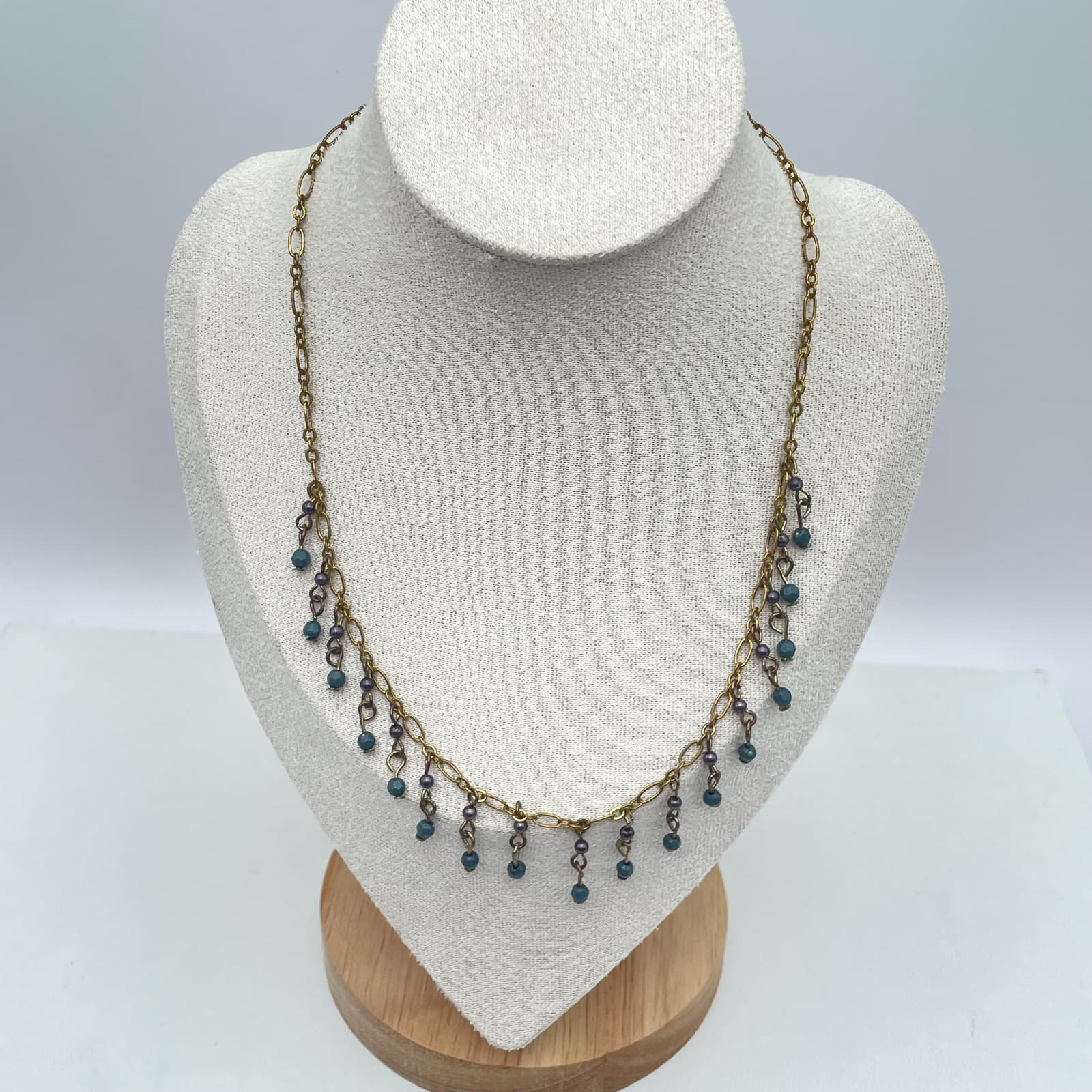 Vintage 90s Y2K Boho Gold Tone Fringe Bib Necklace Beaded Statement Necklace - Thumbnail 2