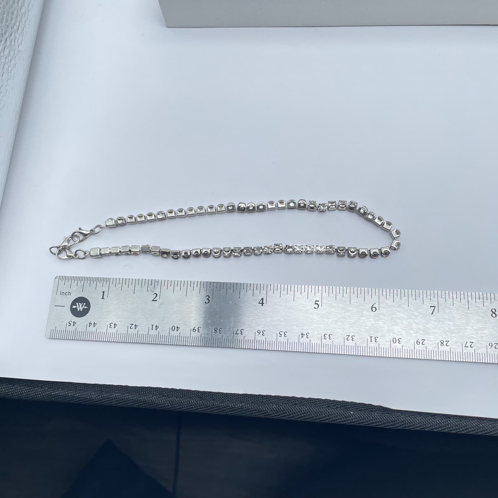 Vintage Silver-Tone Box Chain Prong Rhinestone Tennis Choker Rivière Necklace - Thumbnail 8