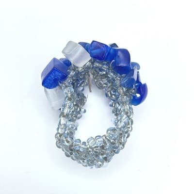 Artisan Blue Fashion Right-Angle Weave Cat's Eye Cluster Beaded Stretch Ring