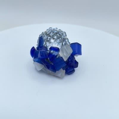 Artisan Blue Fashion Right-Angle Weave Cat's Eye Cluster Beaded Stretch Ring - Thumbnail 5