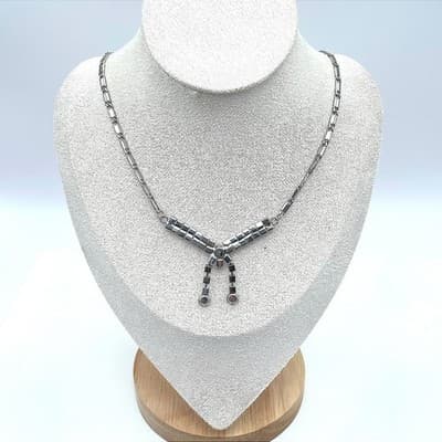 Vintage 1950s Silver-Tone Prong Rhinestone Embellished Choker Lariat Necklace - Thumbnail 2
