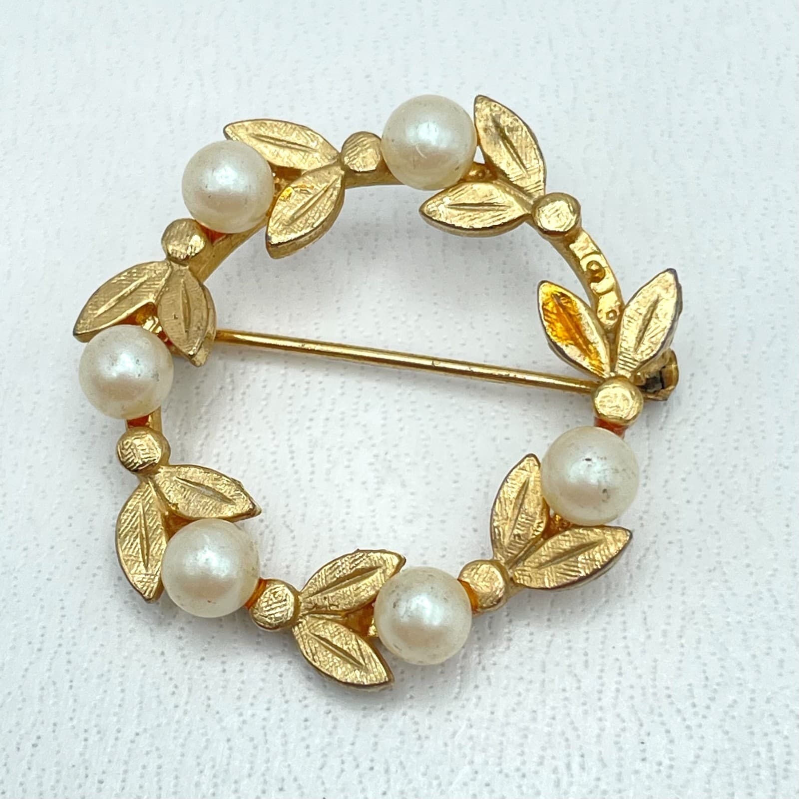 Lot of 5 Vintage Gold-Tone Rhinestone Mother Of Pearl Floral Bow Brooch Pin - Thumbnail 4