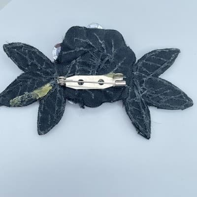 Vintage Black Sequins Seed Beaded Cluster Leaves Floral Appliqué Brooch Pin - Thumbnail 7