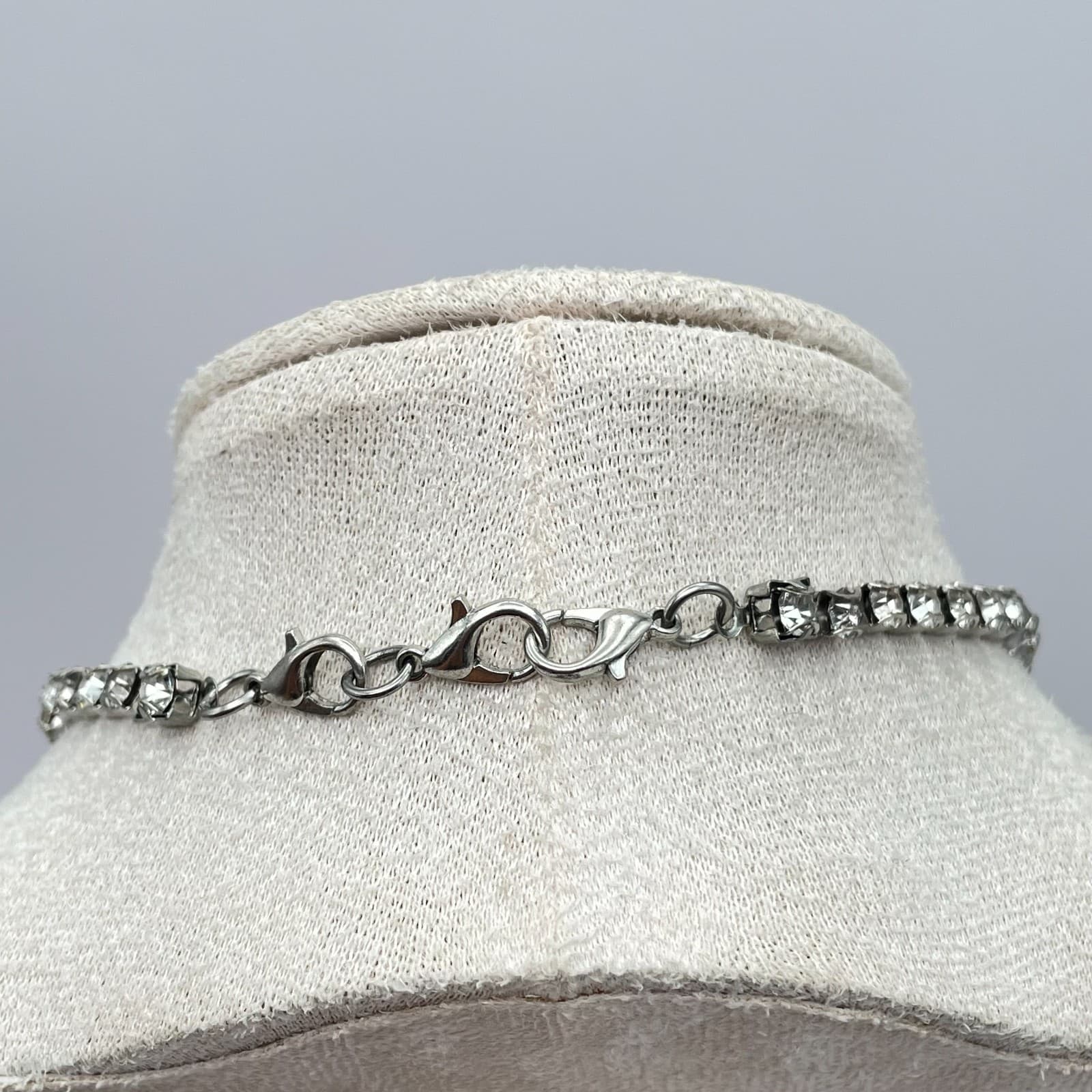 Vintage Silver-Tone Box Chain Prong Rhinestone Tennis Choker Rivière Necklace - Thumbnail 7