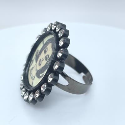 Vintage Black Pop Art Faceted Glass Edge Hardware Victorian kitsch Halo Ring - Thumbnail 2