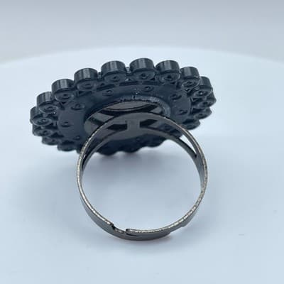 Vintage Black Pop Art Faceted Glass Edge Hardware Victorian kitsch Halo Ring - Thumbnail 3