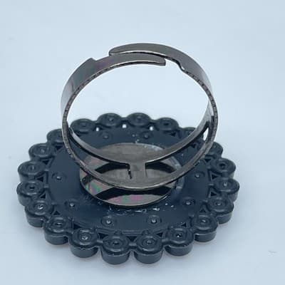 Vintage Black Pop Art Faceted Glass Edge Hardware Victorian kitsch Halo Ring - Thumbnail 6