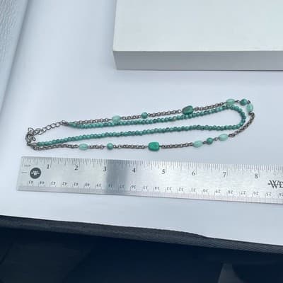VTG Silver-Tone Rolo Turquoise Beaded Double-Stranded Layered Lobster Necklace - Thumbnail 9