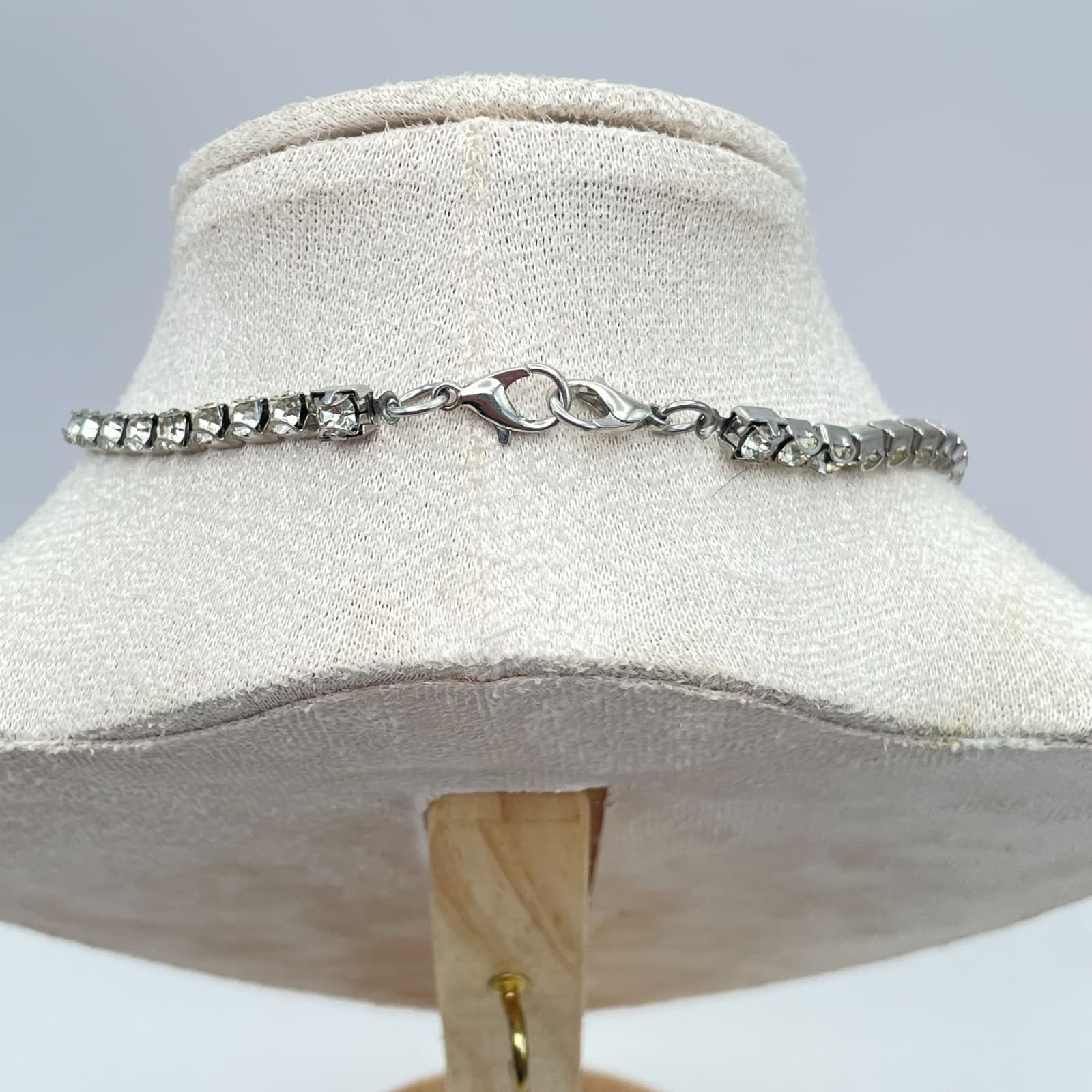 Vintage Silver-Tone Prong Crystal Rhinestone Tennis-Style Choker Necklace - Thumbnail 8
