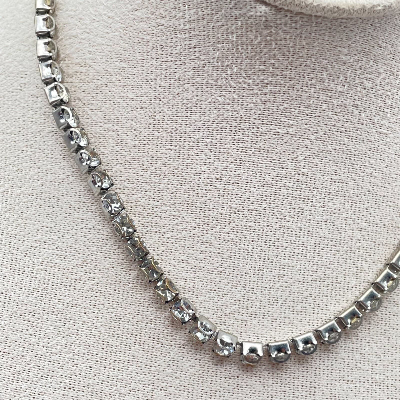 Vintage Silver-Tone Prong Crystal Rhinestone Tennis-Style Choker Necklace - Thumbnail 6