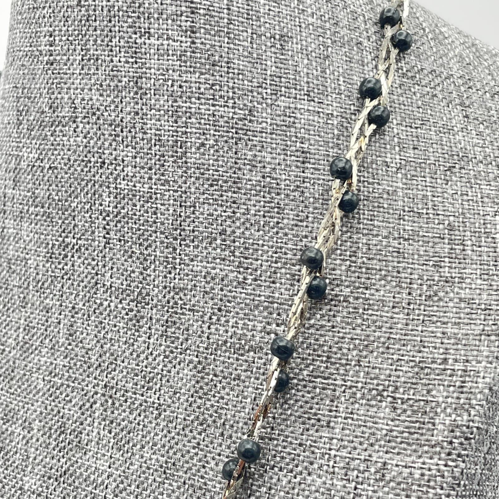 Vintage 80s 90s Black Faux Pearl Hematite Zig Zag Bead Necklace Gold Tone Clasp - Thumbnail 7
