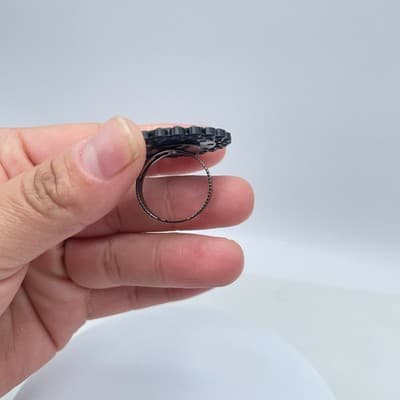 Vintage Black Pop Art Faceted Glass Edge Hardware Victorian kitsch Halo Ring - Thumbnail 9