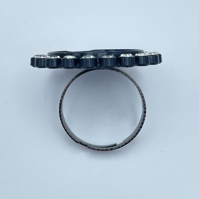 Vintage Black Pop Art Faceted Glass Edge Hardware Victorian kitsch Halo Ring - Thumbnail 4