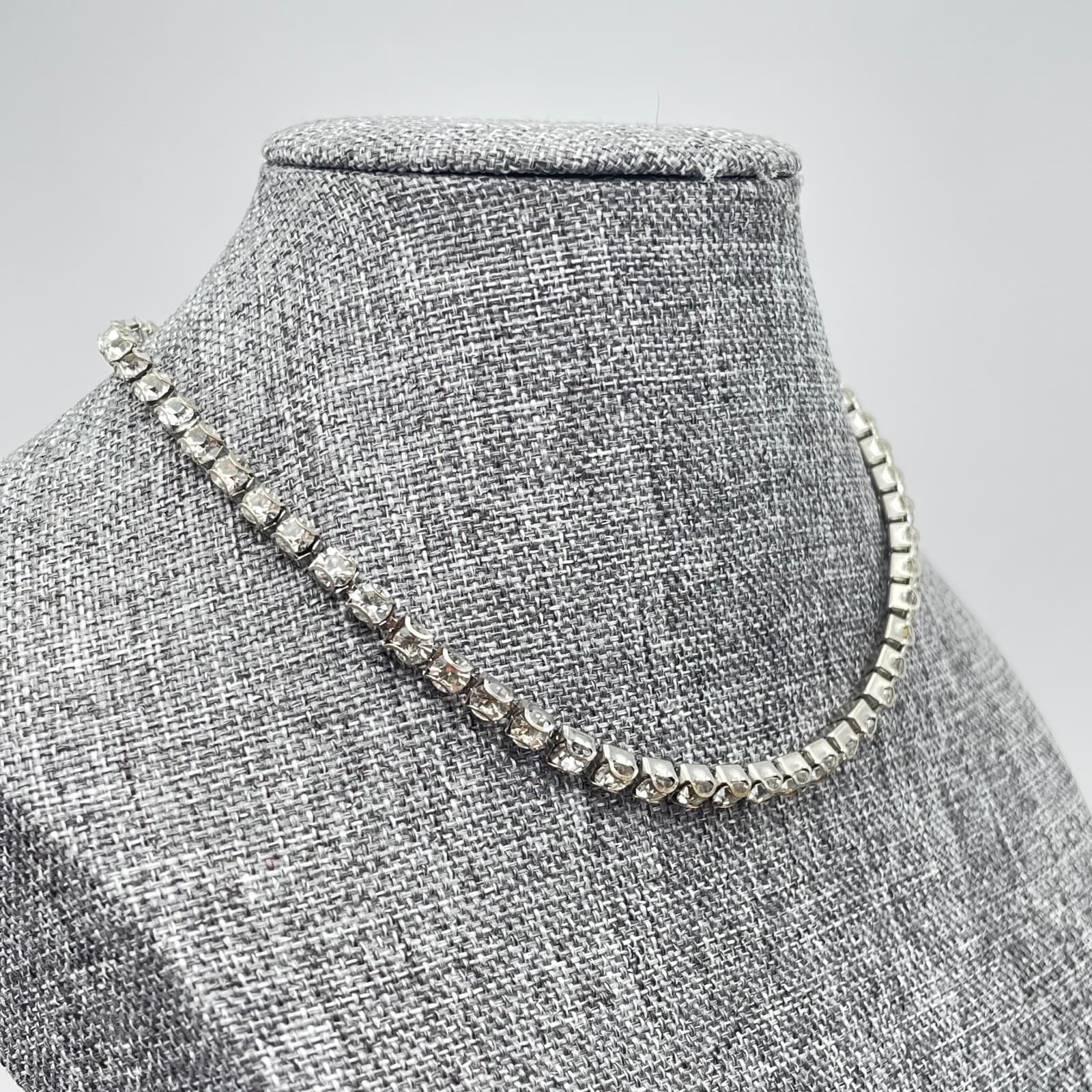Vintage Silver-Tone Prong Crystal Rhinestone Tennis-Style Choker Necklace - Thumbnail 4