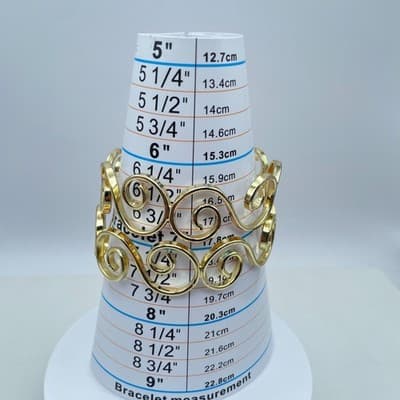 Lot Of 2 Vintage Gold-Tone Metal Swirl Spiral Cuff Open Cuff Bangles Bracelet - Thumbnail 7
