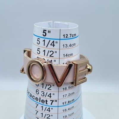 Valentine Gift Fashion Gold-Tone Classic Pink Vegan Leather "Love" Snap Bracelet - Thumbnail 10