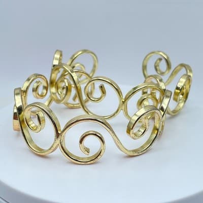 Lot Of 2 Vintage Gold-Tone Metal Swirl Spiral Cuff Open Cuff Bangles Bracelet - Thumbnail 3