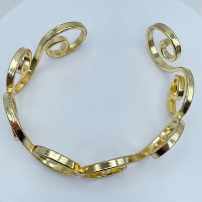 Lot Of 2 Vintage Gold-Tone Metal Swirl Spiral Cuff Open Cuff Bangles Bracelet - Thumbnail 2