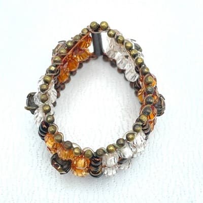 Vintage Bronze-Tone Amber Clear Brown Rhinestones Faceted Glass Beads Ring - Thumbnail 4