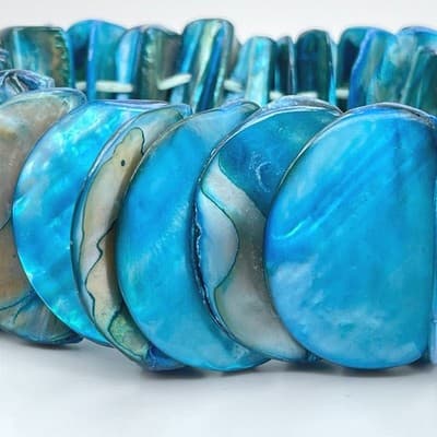 Nautical-Themed Elastic Cord Blue Iridescent Abalone Shell Tile Stretch Bracelet - Thumbnail 3
