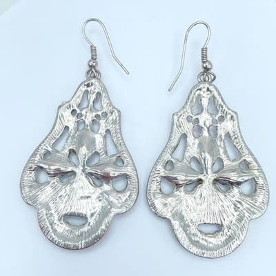Silver-Tone Crystal Rhinestone Embellish Art Deco Style Chandelier Drop Earrings - Thumbnail 3