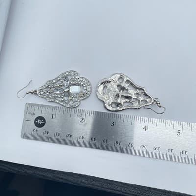Silver-Tone Crystal Rhinestone Embellish Art Deco Style Chandelier Drop Earrings - Thumbnail 7