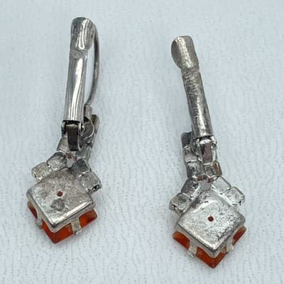 VTG Silver-Tone Rhinestone Amber-Colored Square-Cut Deep Glass Stud Earrings - Thumbnail 5