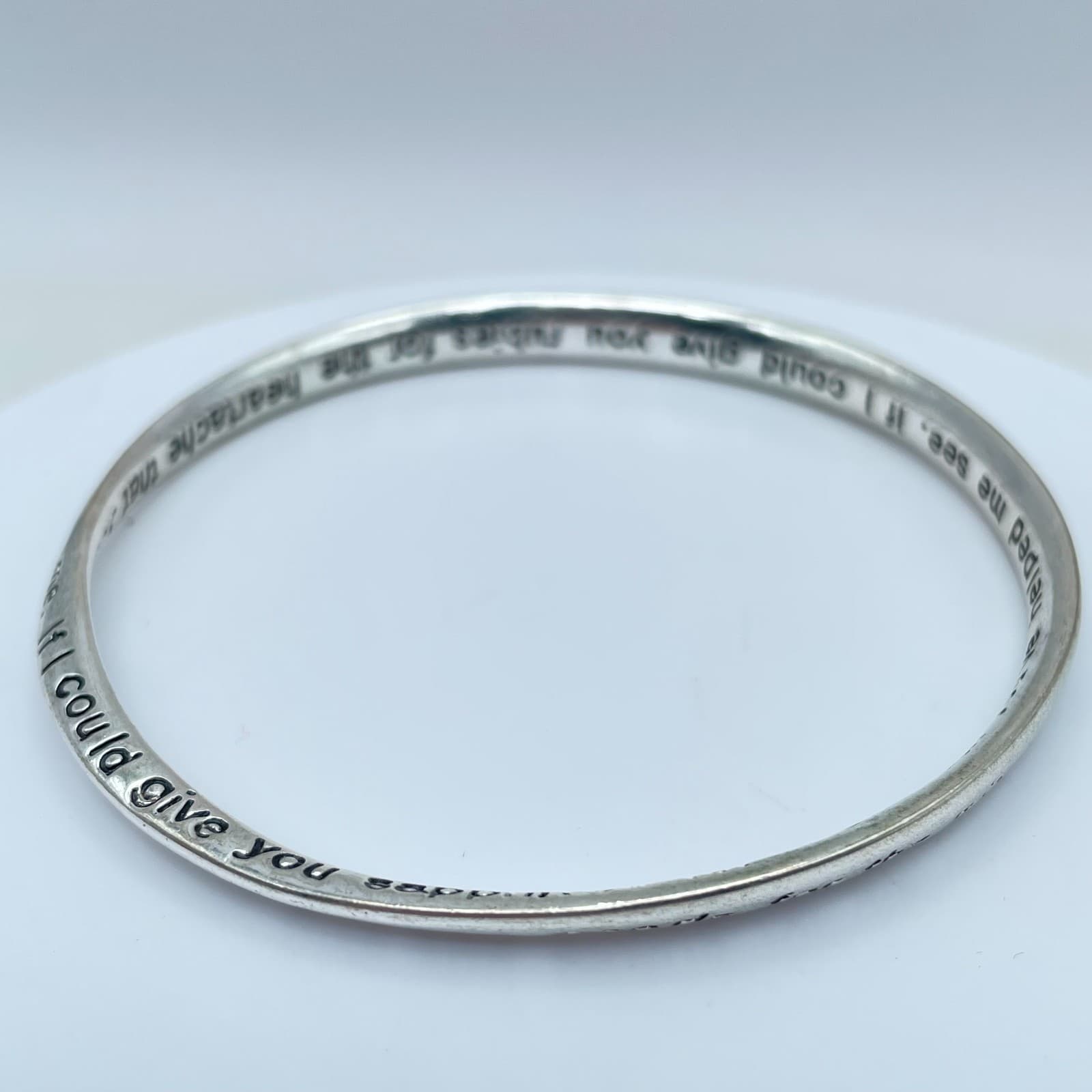 Silver-Tone Engraved Text "St. Francis Prayer" Mobius Strip Inscription Bangle - Thumbnail 3