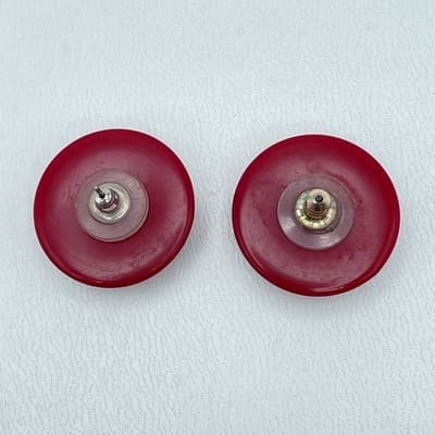 Lot of 3 VTG Silver-Tone Malachite-Style Green Burgundy Button Stud Earrings - Thumbnail 5