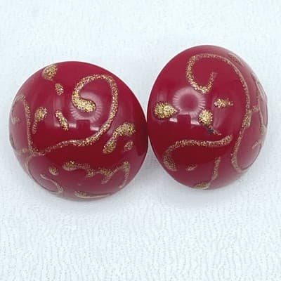Lot of 3 VTG Silver-Tone Malachite-Style Green Burgundy Button Stud Earrings - Thumbnail 2