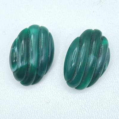 Lot of 3 VTG Silver-Tone Malachite-Style Green Burgundy Button Stud Earrings - Thumbnail 3
