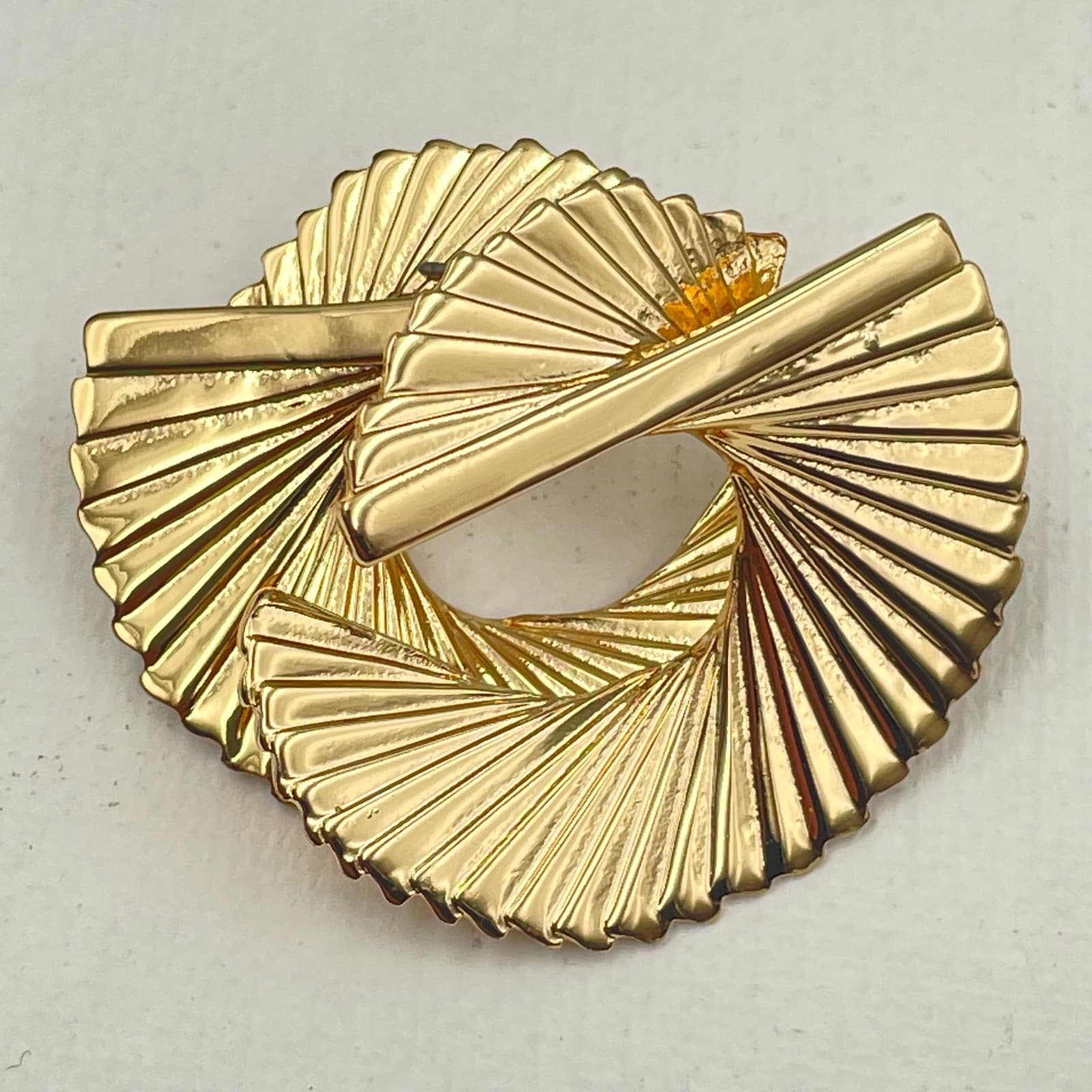 Vintage 80s Gold Tone Abstract Ribbon Fan Statement Dangle Earrings Jewelry - Thumbnail 6