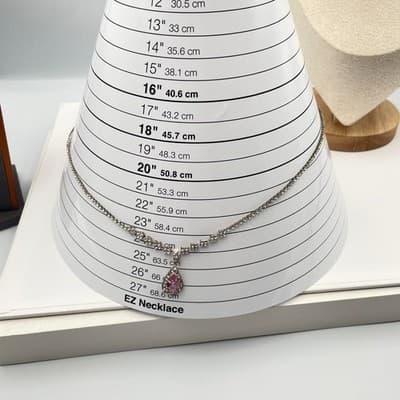 Vintage 90s SilverTone Pink Pear Glass Pendant Necklace Rhinestone Chain Jewelry - Thumbnail 8