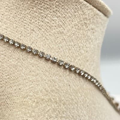 Vintage 90s SilverTone Pink Pear Glass Pendant Necklace Rhinestone Chain Jewelry - Thumbnail 6