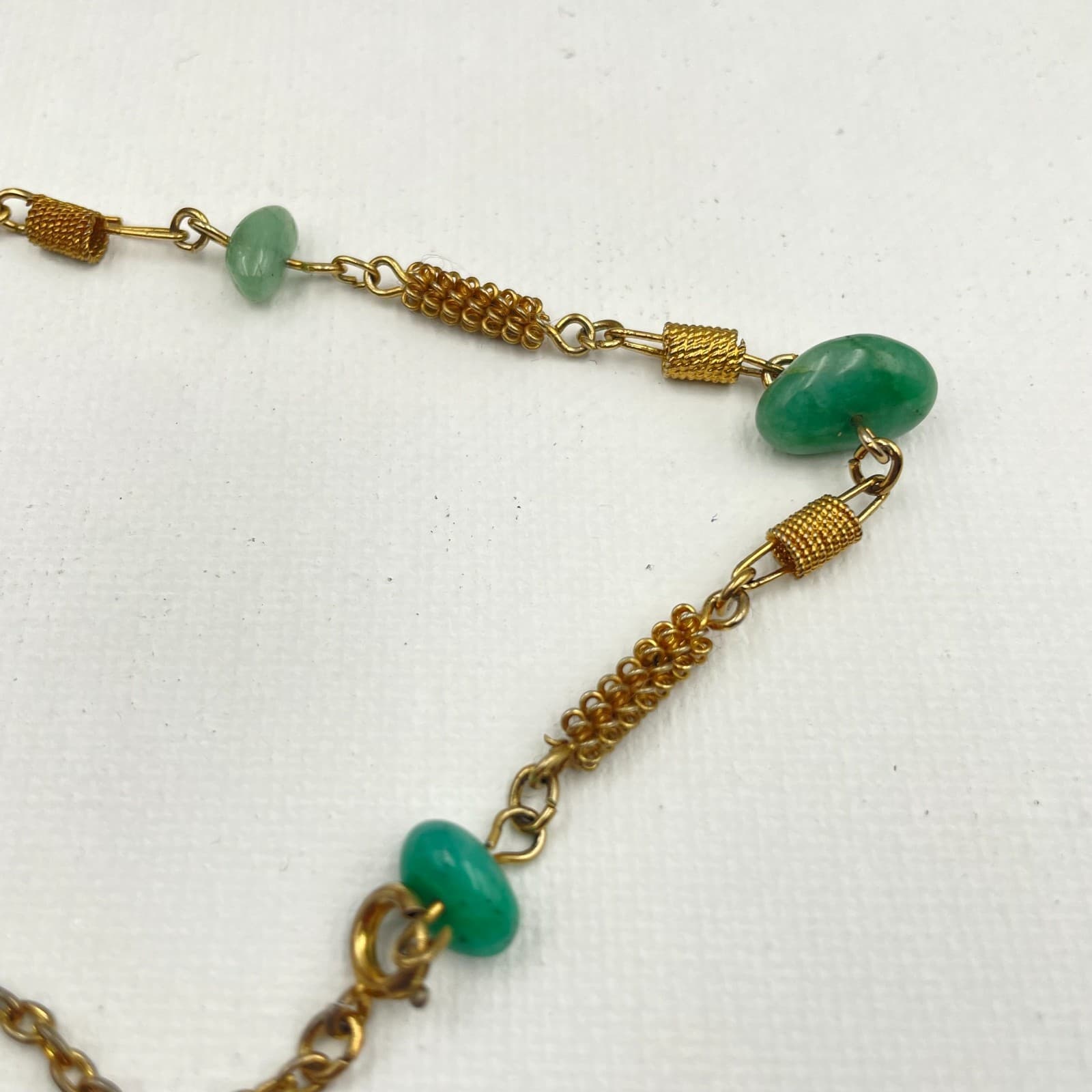 Vintage 90s Gold Tone Green Jadeite Glass Link Chain Bracelet Statement Jewelry - Thumbnail 3